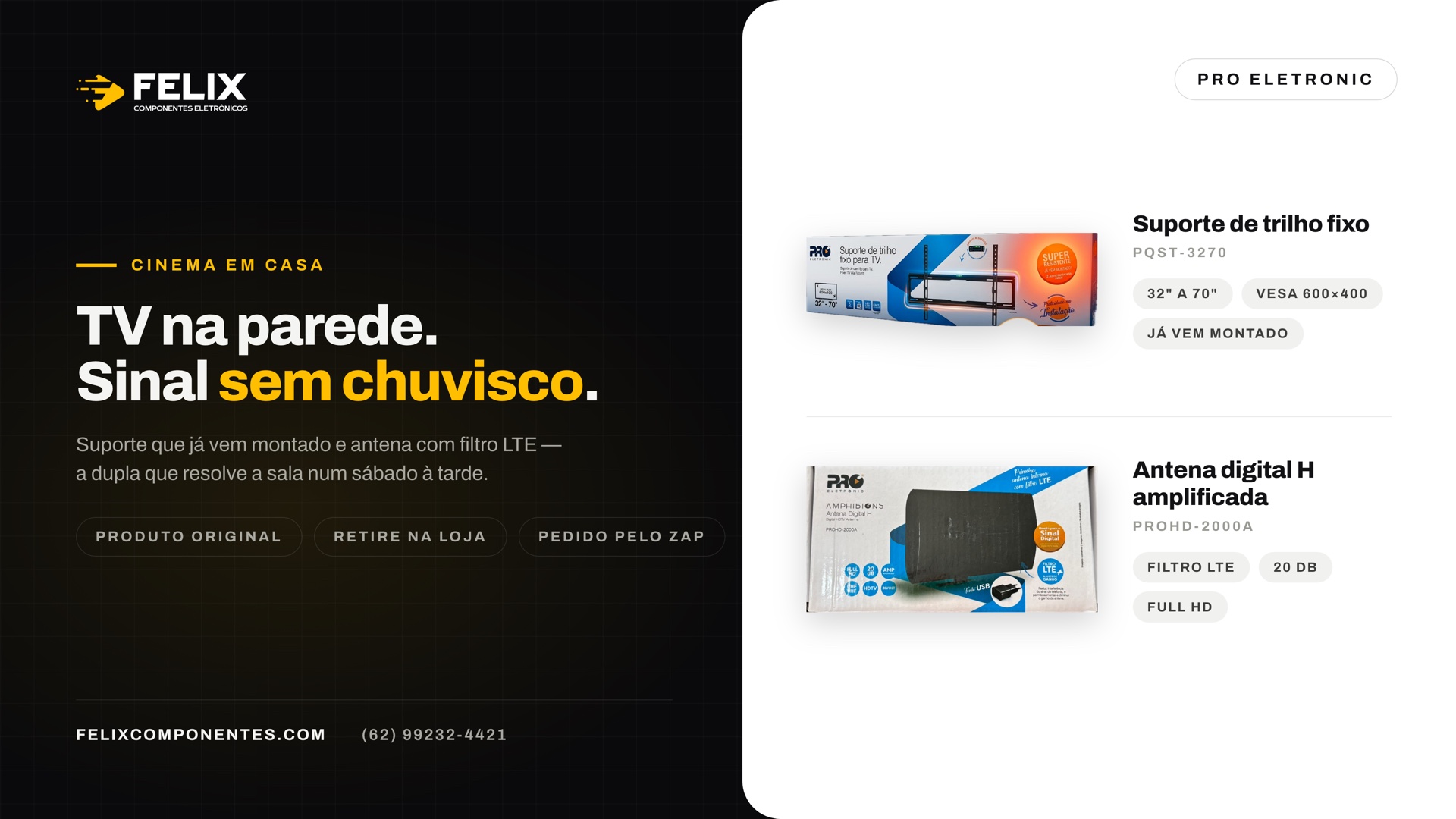 Cinema em casa: suporte de trilho fixo PQST-3270 e antena digital H amplificada com filtro LTE