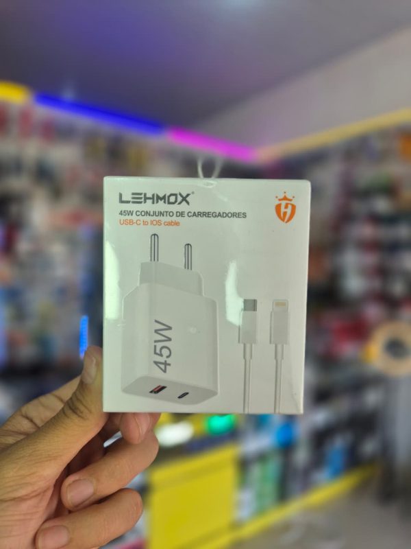 Fonte Carregador de Parede Adaptador USB-C Pd 45W Turbo com Cabo Kit Carregador iphone turbo Duplo Usb C Lightning